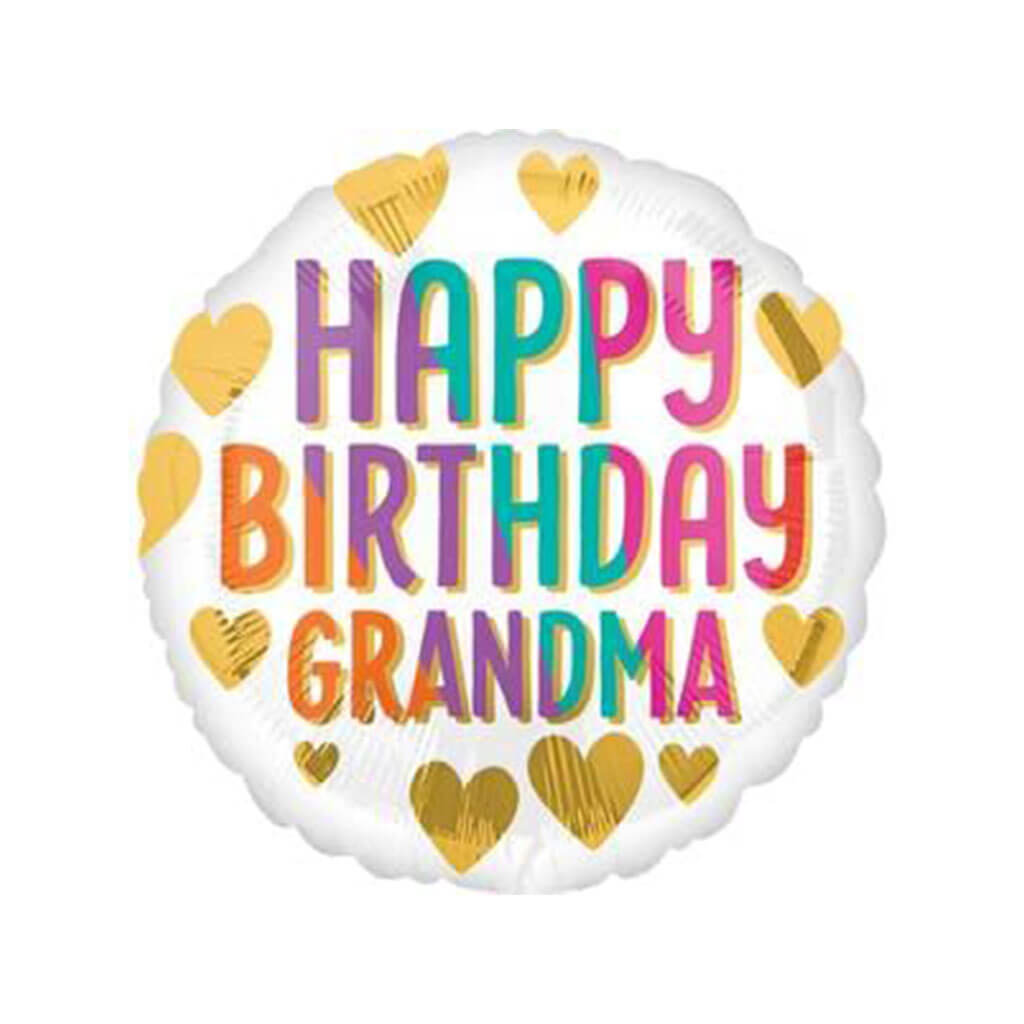 Happy Birthday Grandma Gold Hearts Foil Balloon, 18in