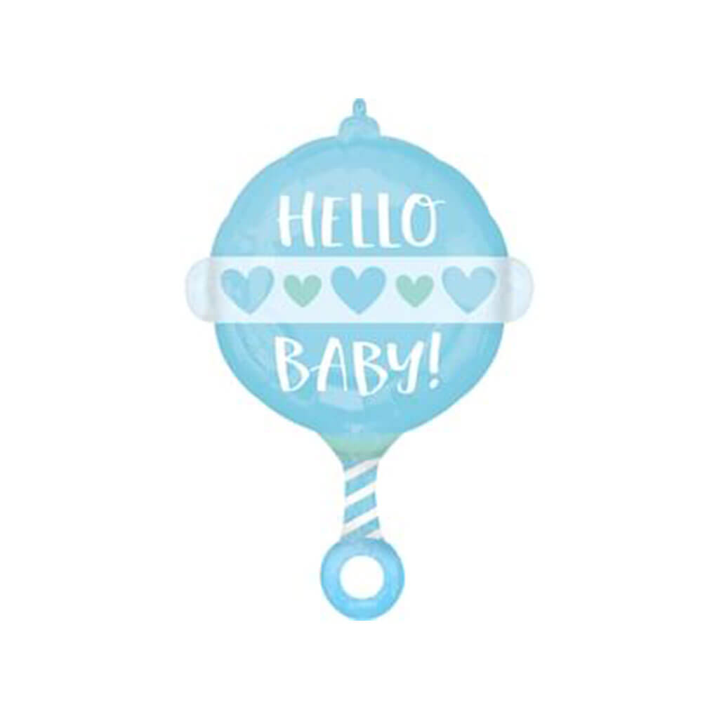 Baby Boy Rattle Shape Foil Balloon, 18in