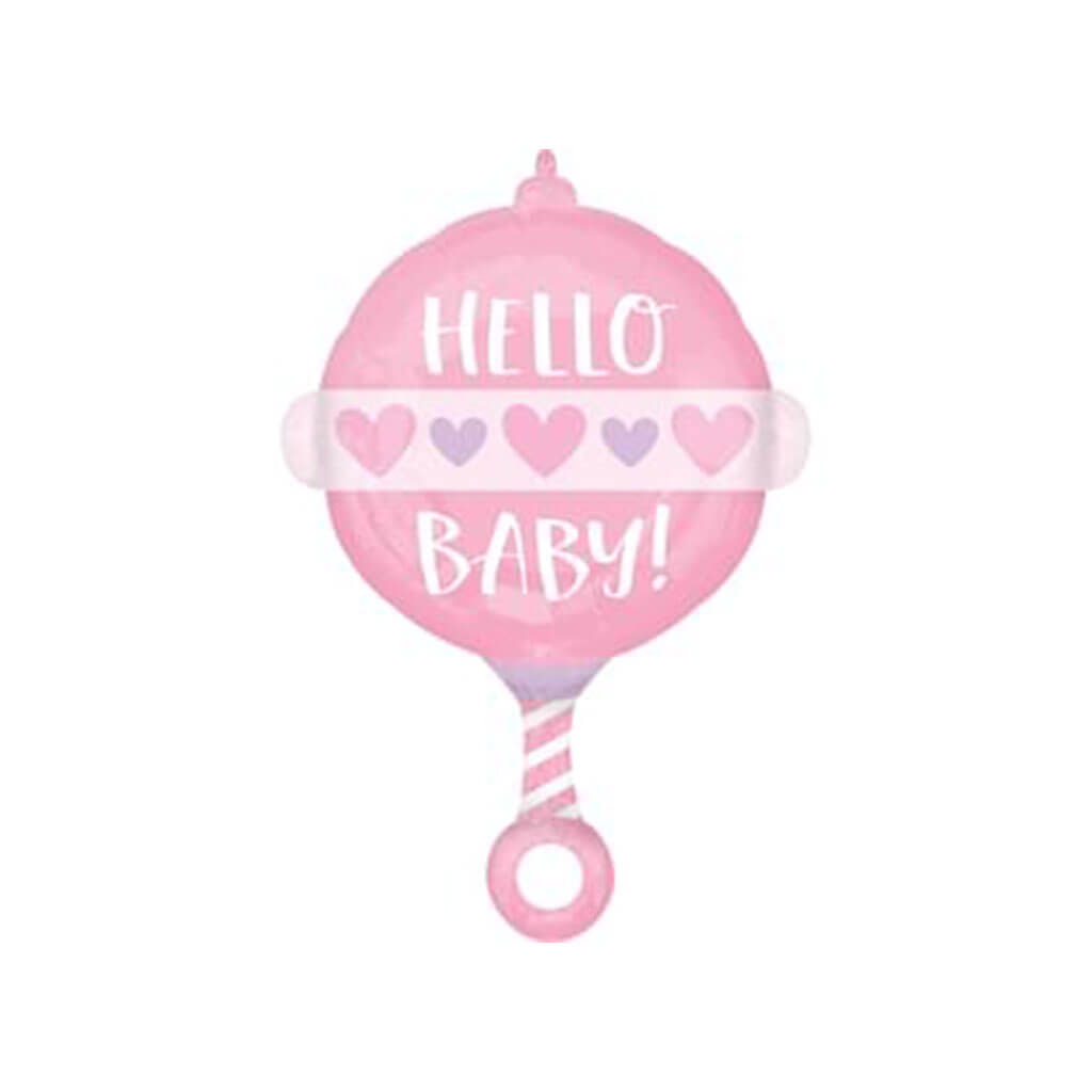 Baby Girl Rattle Shape Foil Balloon, 18in