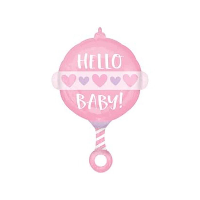 Baby Girl Rattle Shape Foil Balloon, 18in