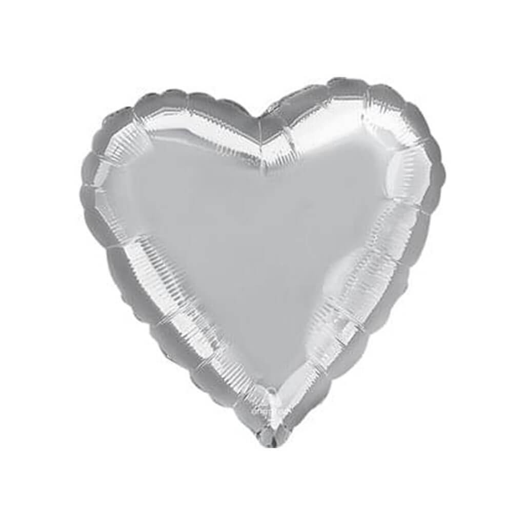 Metallic Silver Heart Foil Balloon, 28in