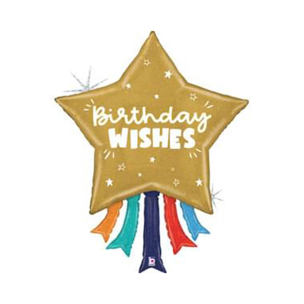 Birthday Wishes Star Shape Foil Balloon, 43in