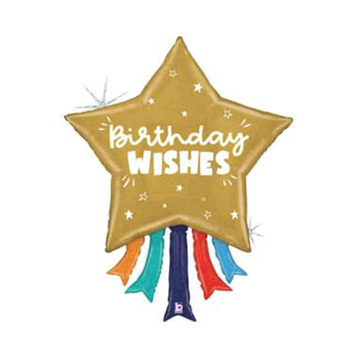 Birthday Wishes Star Shape Foil Balloon, 43in