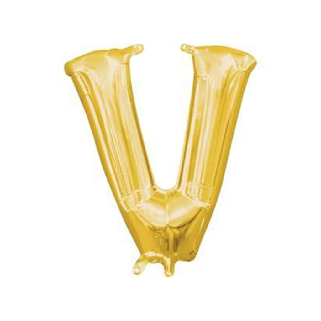 Mini Gold Foil Balloon Letter V, 16in