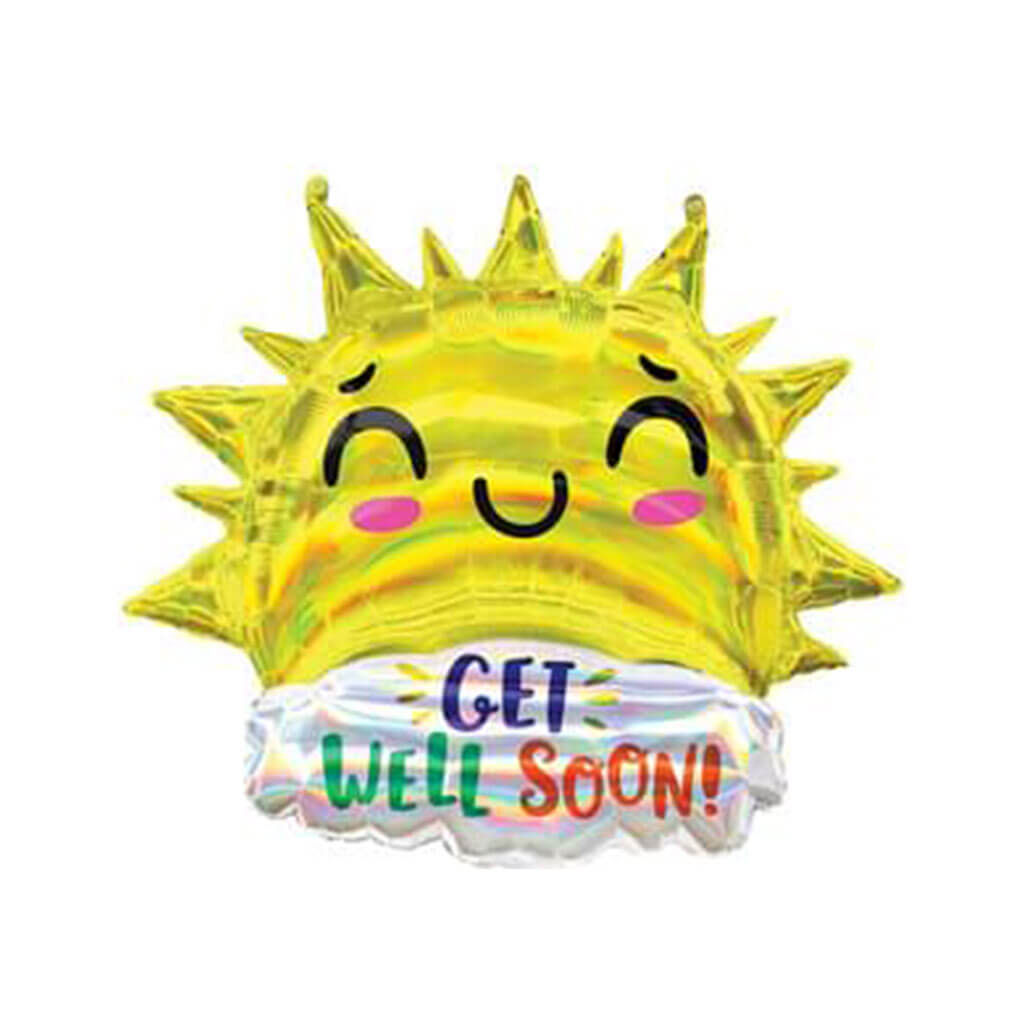 Iridescent Get Well Happy Sun Super Shape Foil Balloon, 29in