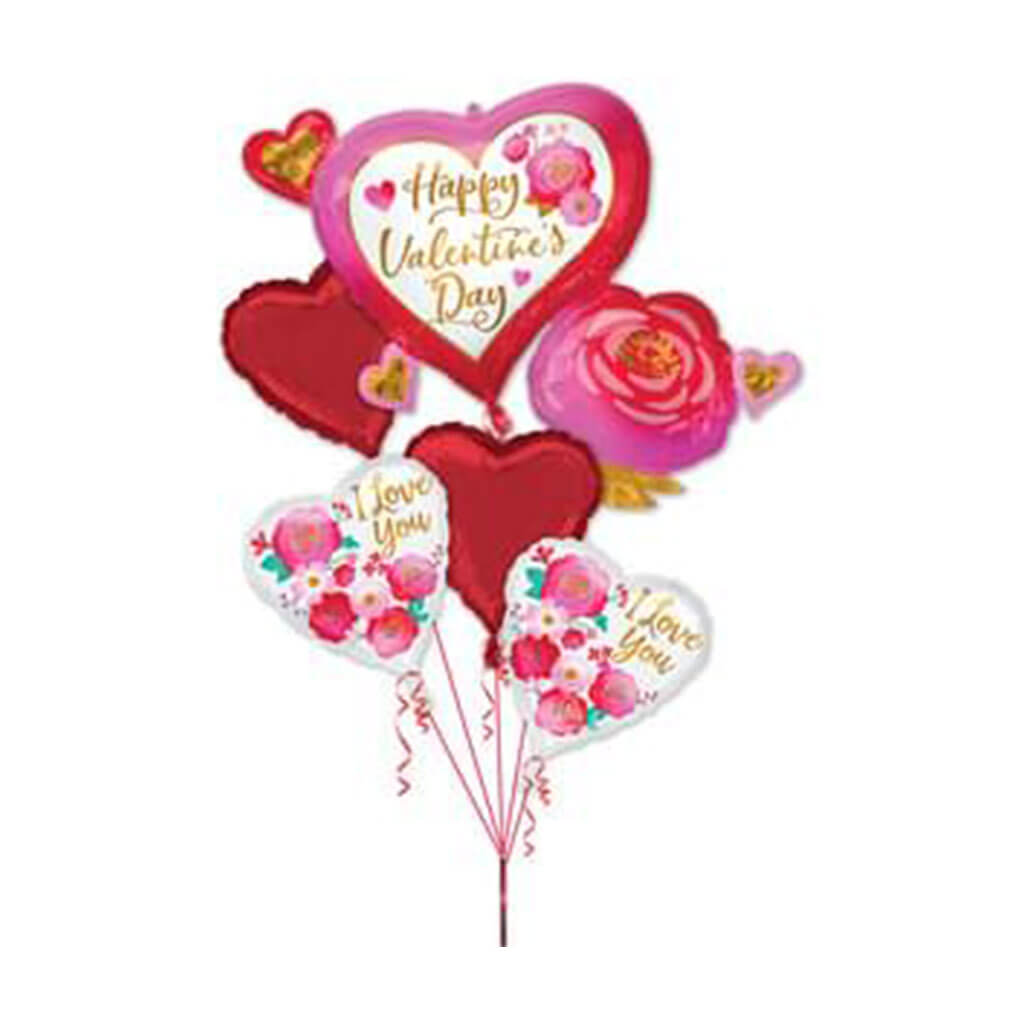 Heart &amp; Rose Happy Valentine&#39;s Day Bouquet of Balloons