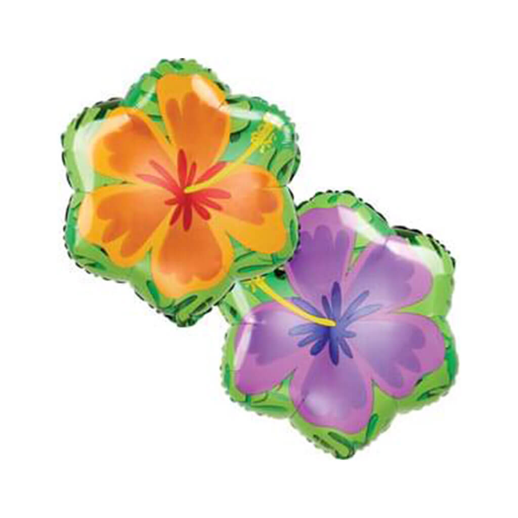 Summer Orange &amp; Purple Hibiscus Shape Foil Ballon, 18in