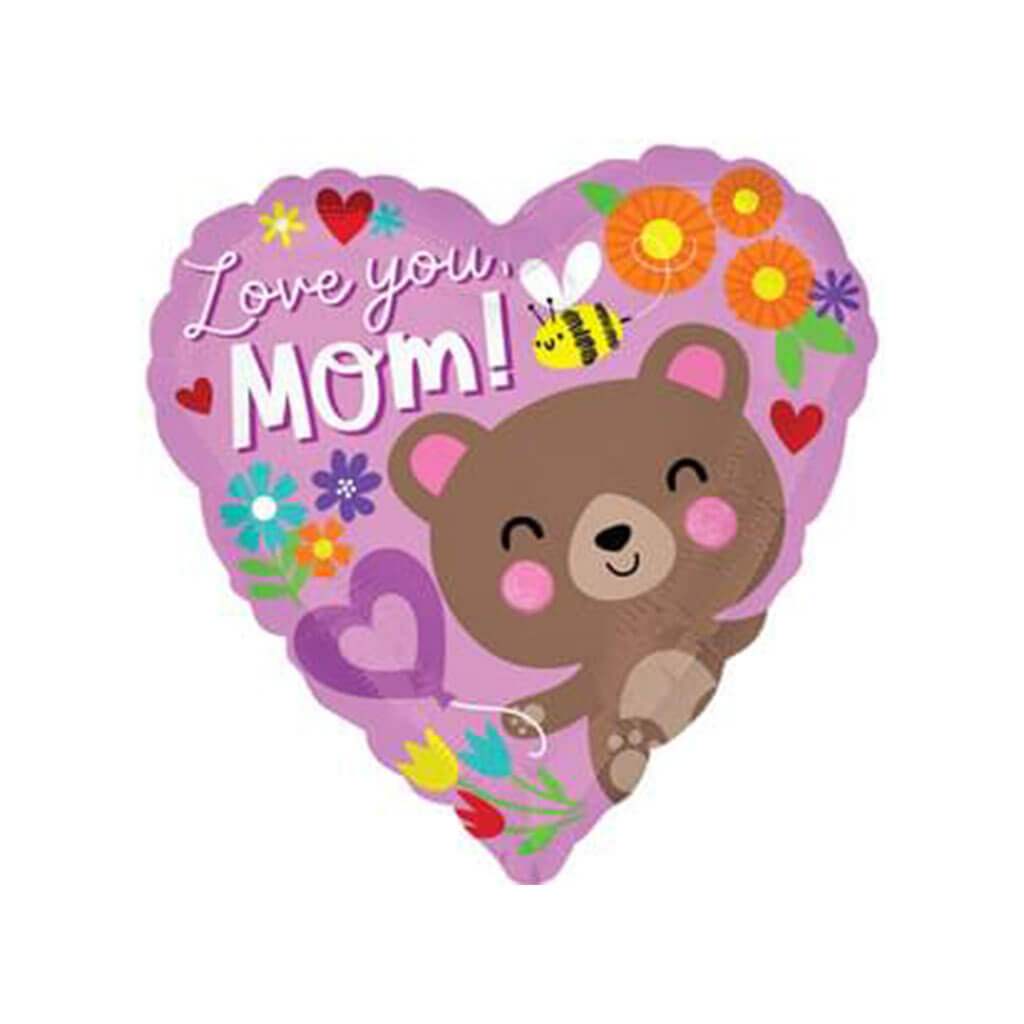 Love You Mom Bear Foil Balloon, 18in