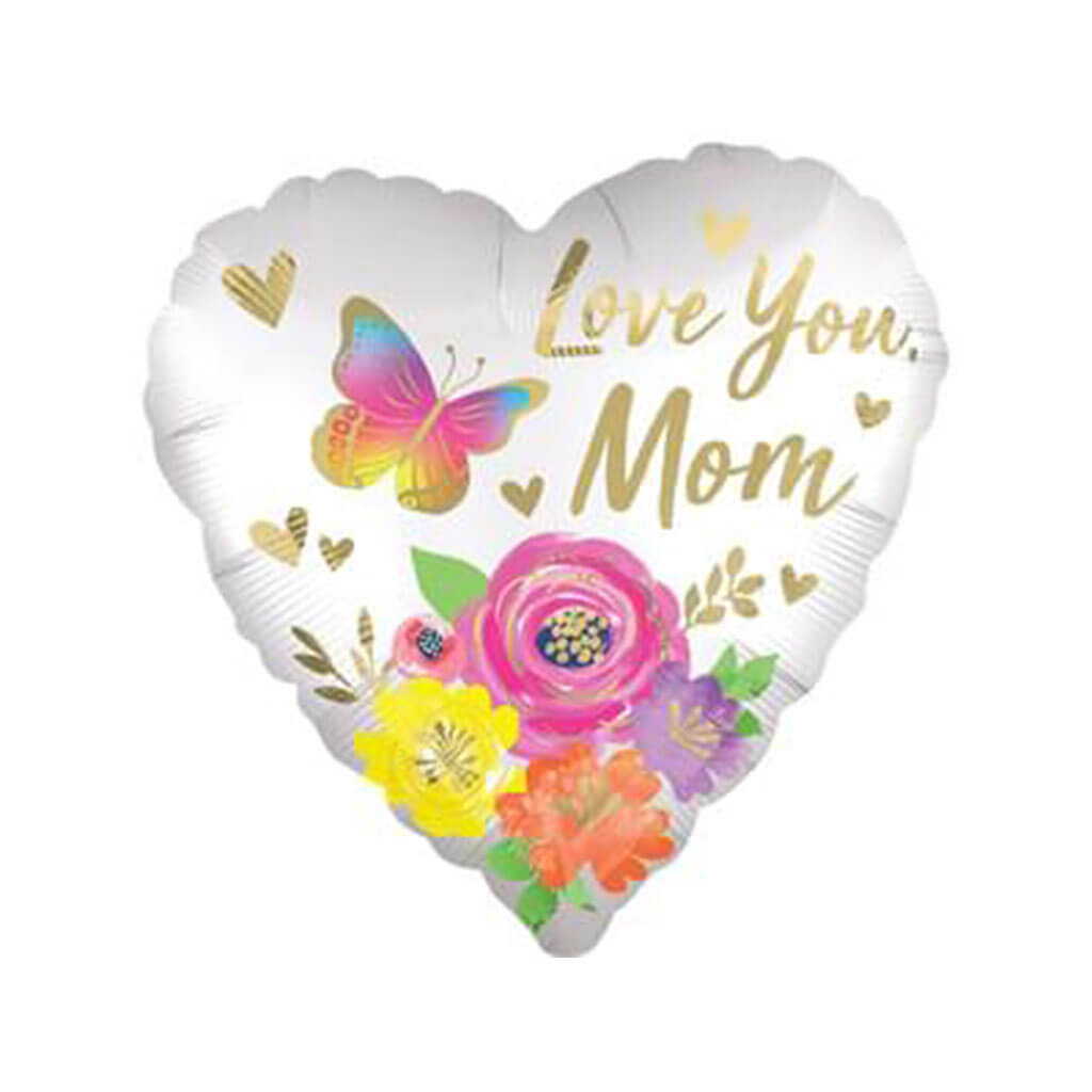 Love You Mom Satin Floral Foil Balloon, 18in