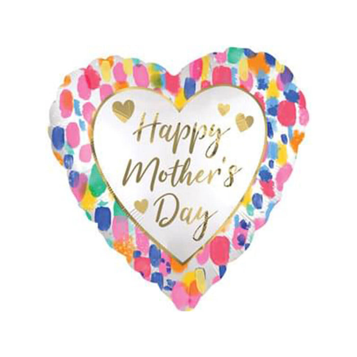 Satin Colorful Watercolor Heart Happy Mother's Day Foil Balloon, 18in