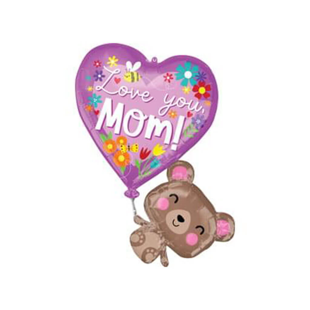 Love You Mom Bear Super Shape Foil Balloon, 31in