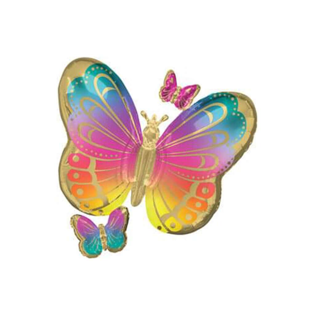 Colorful Butterflies Super Shape Foil Balloon, 29in