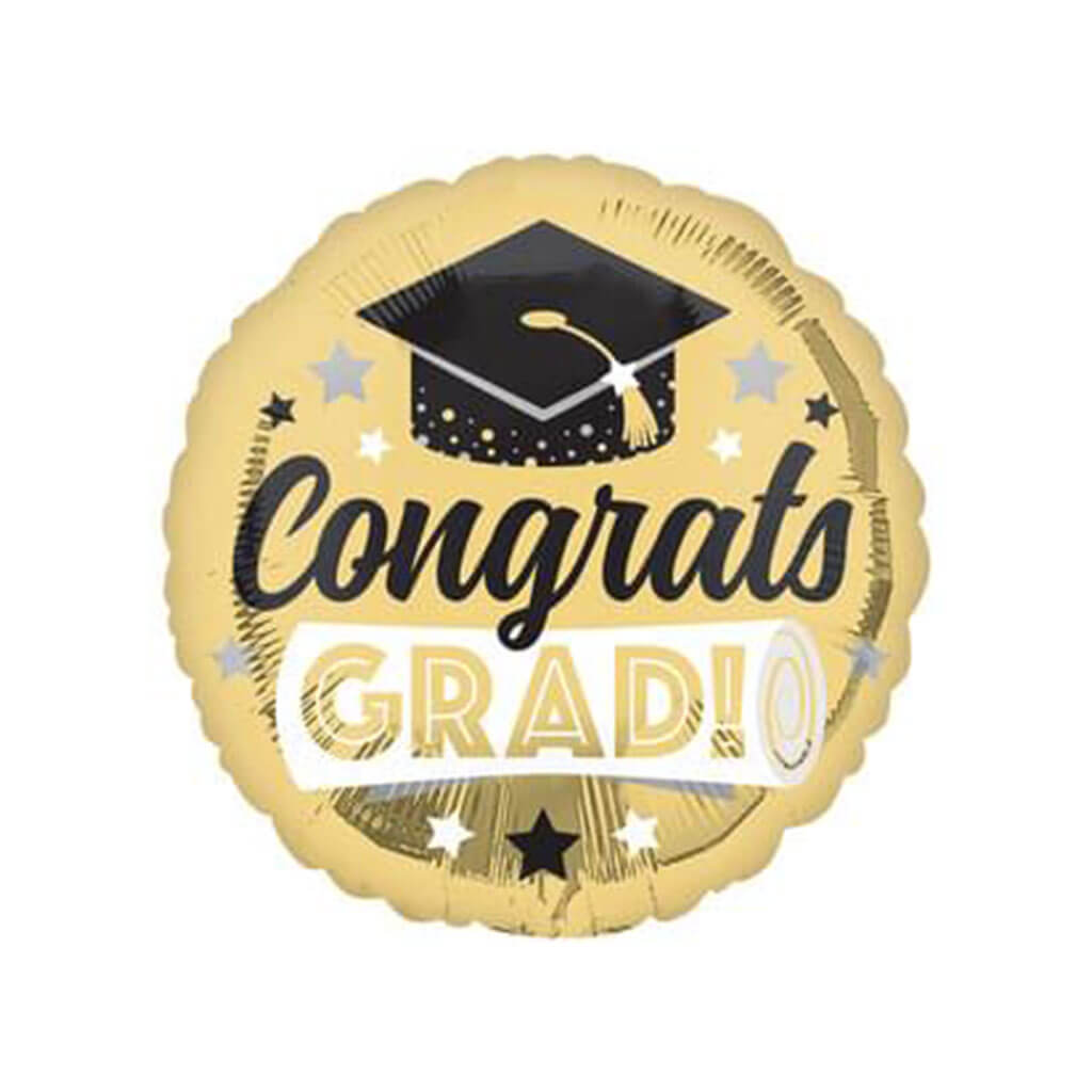 Congrats Grad Shiny Gold Foil Balloon, 18in