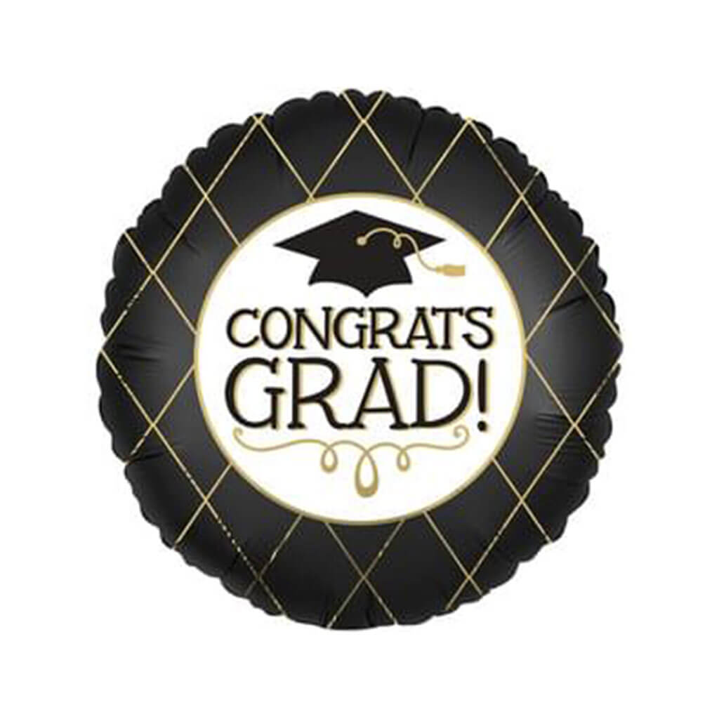 Grad Black &amp; Gold Satin Foil Balloon, 18in