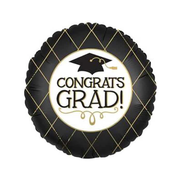 Grad Black & Gold Satin Foil Balloon, 18in