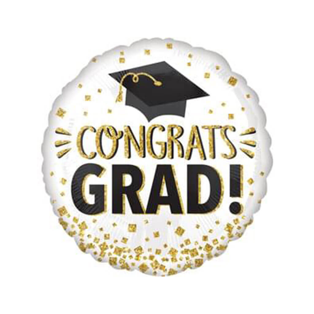 Congrats Grad Gold Glitter Foil Balloon, 18in