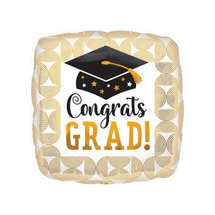 Congrats Grad Ribbed Lines Foil Balloon, 18in