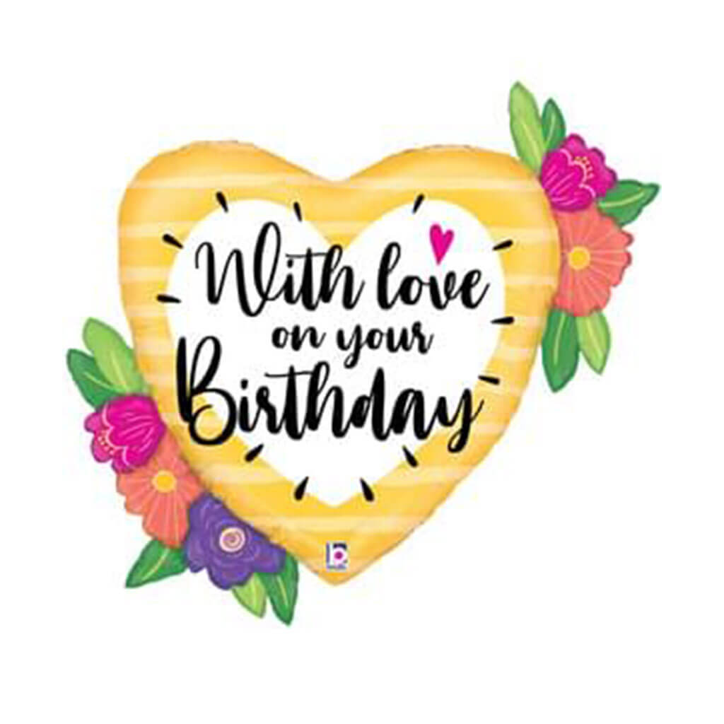 With Love Birthday Flowers Shape Foil Balloon, 35in