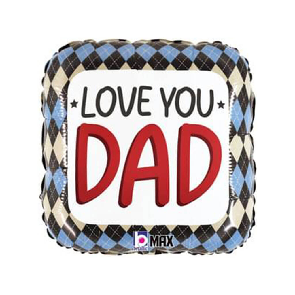 Love You Dad Argyle Foil Balloon, 18in