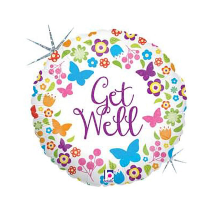 Butterflies & Flowers Get Well Foil Balloon, 18in
