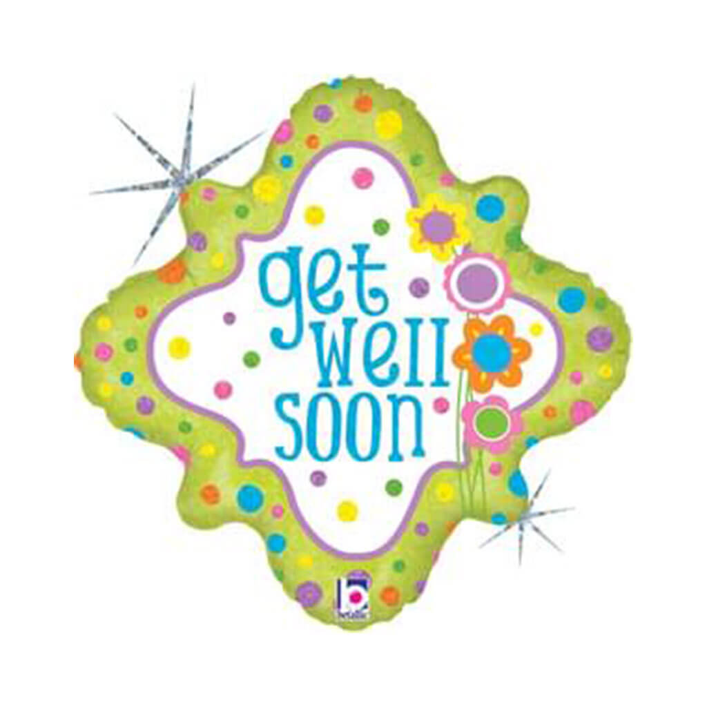 Flowers &amp; Dots Get Well Soon Diamond Foil Balloon, 18in