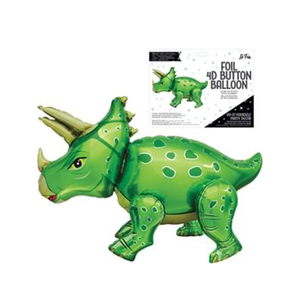 Playful Triceratops Dinosaur Green 4D Button Air Inflate