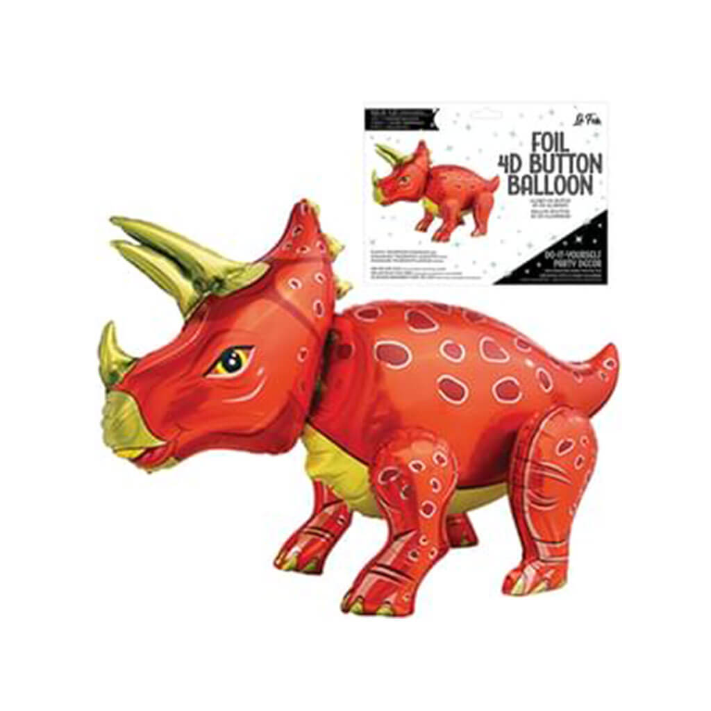 Playful Triceratops Dinosaur Red 4D Button Air Inflate