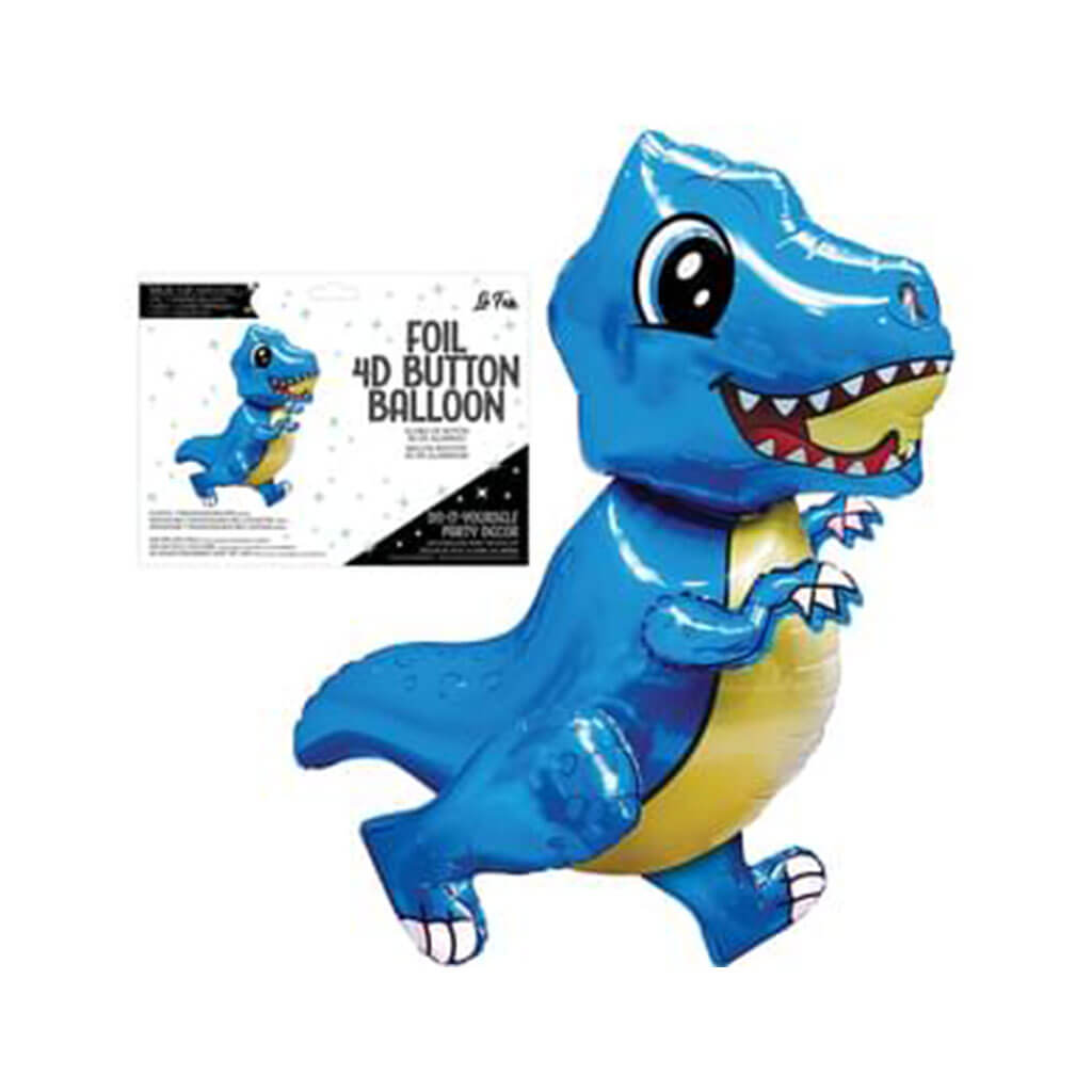 Playful T-Rex Dinosaur Blue 4D Button Air Inflate