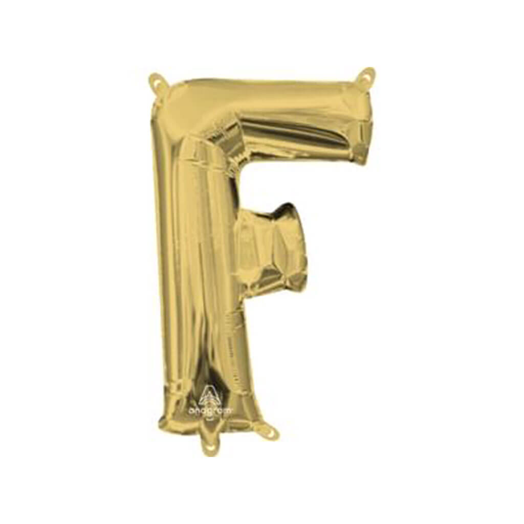 Mini White Gold Foil Balloon Letter F, 16in