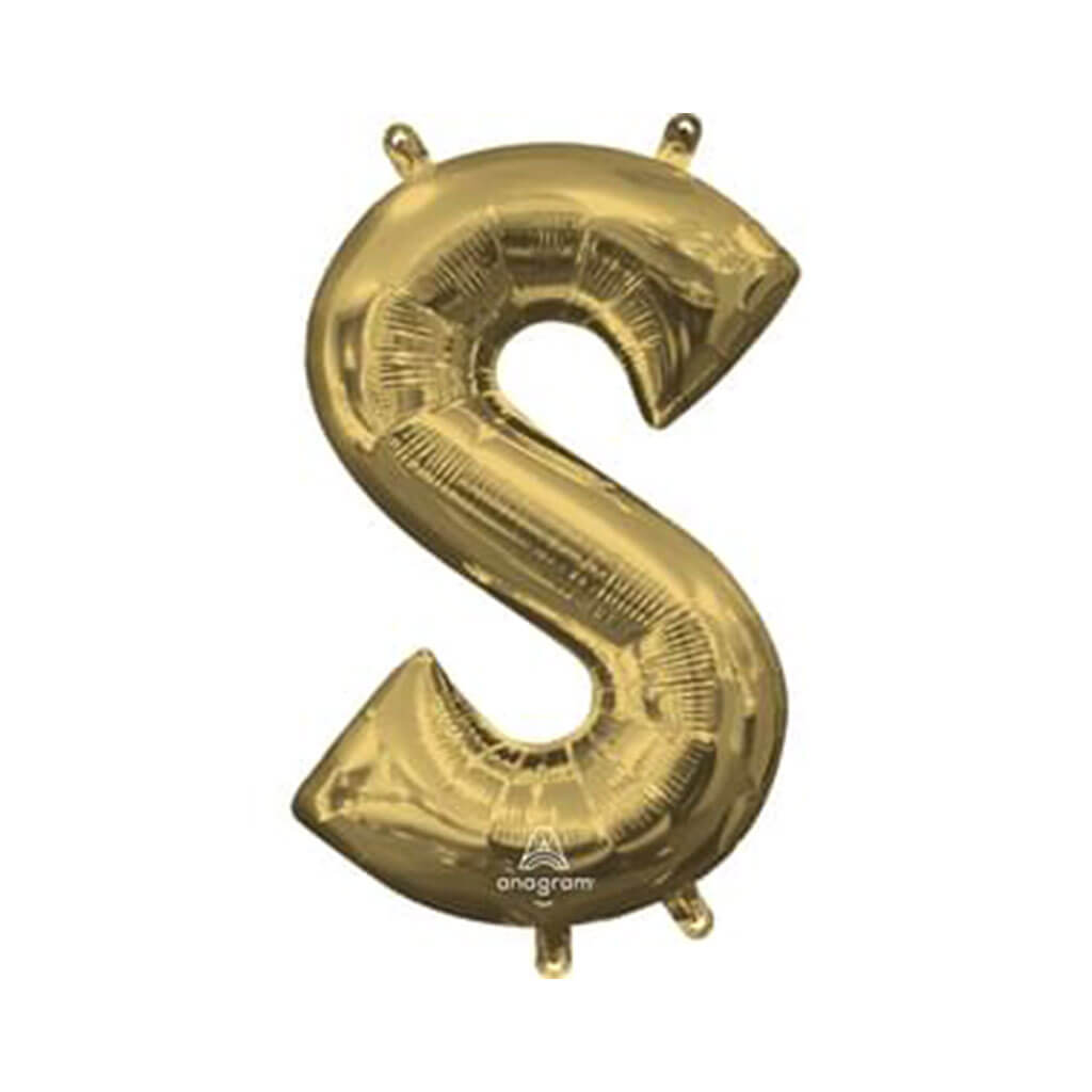 Mini White Gold Foil Balloon Letter S, 16in