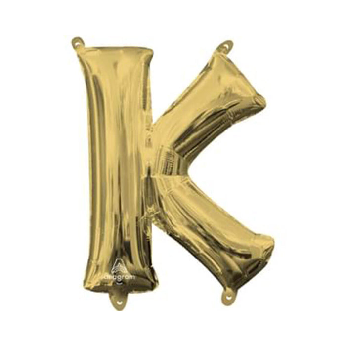 Mini White Gold Foil Balloon Letter K, 16in