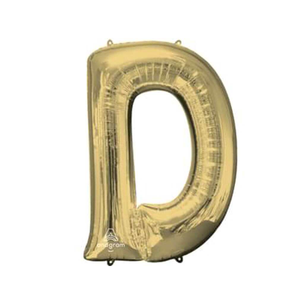 White Gold Foil Balloon Letter D, 34in