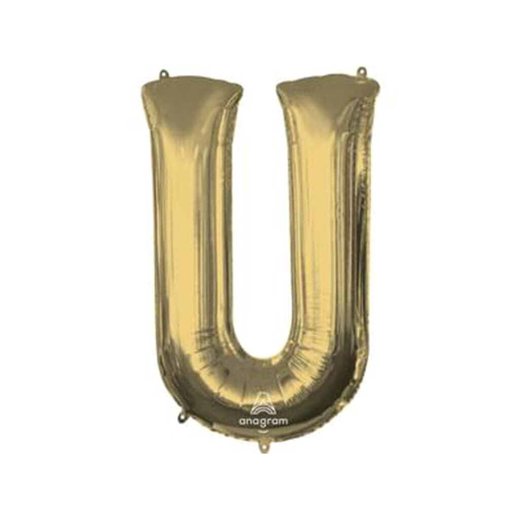 White Gold Foil Balloon Letter U, 34in