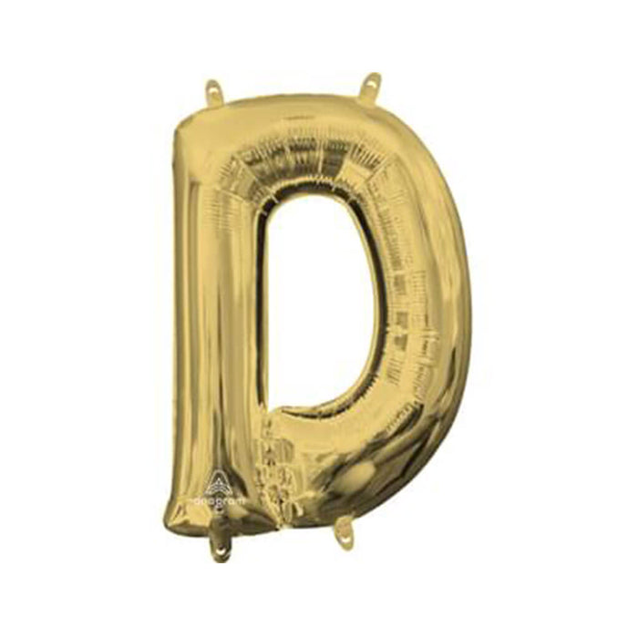 Mini White Gold Foil Balloon Letter D, 16in
