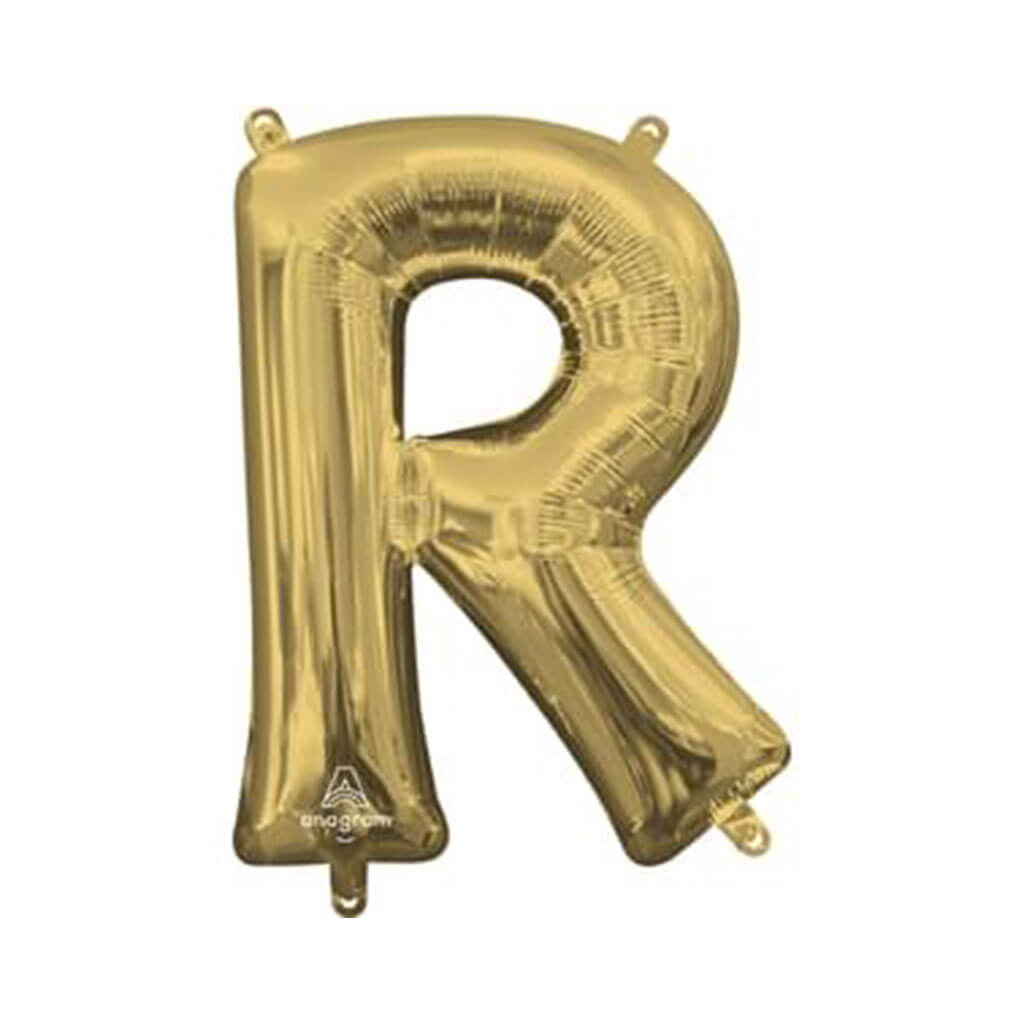 Mini White Gold Foil Balloon Letter R, 16in