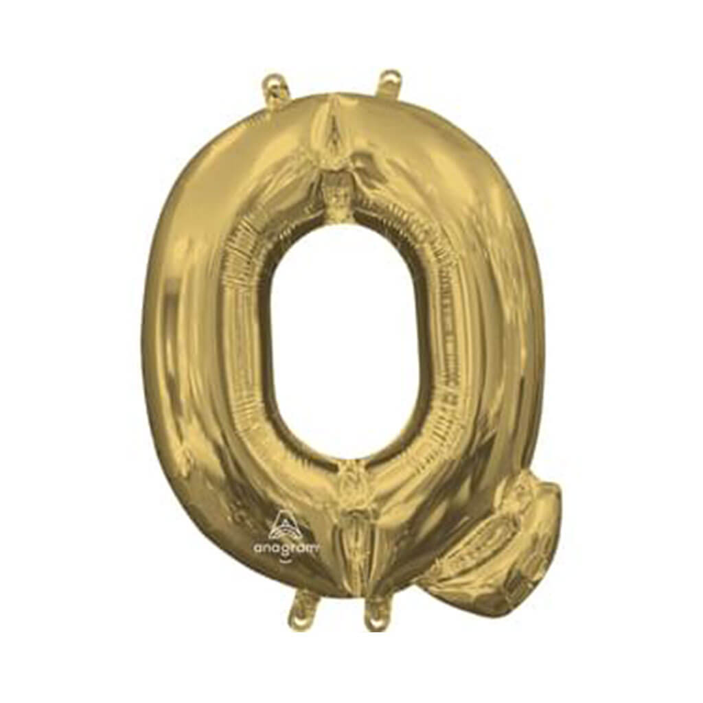 Mini White Gold Foil Balloon Letter Q, 16in