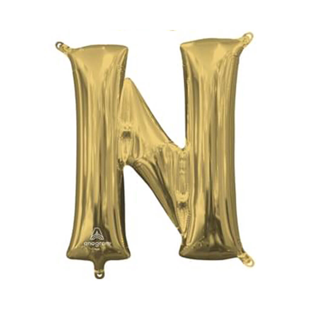 Mini White Gold Foil Balloon Letter N, 16in