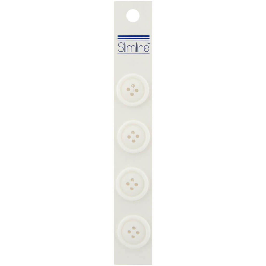 Slimline Buttons - White 4-Hole, 3/4in 4/Pkg