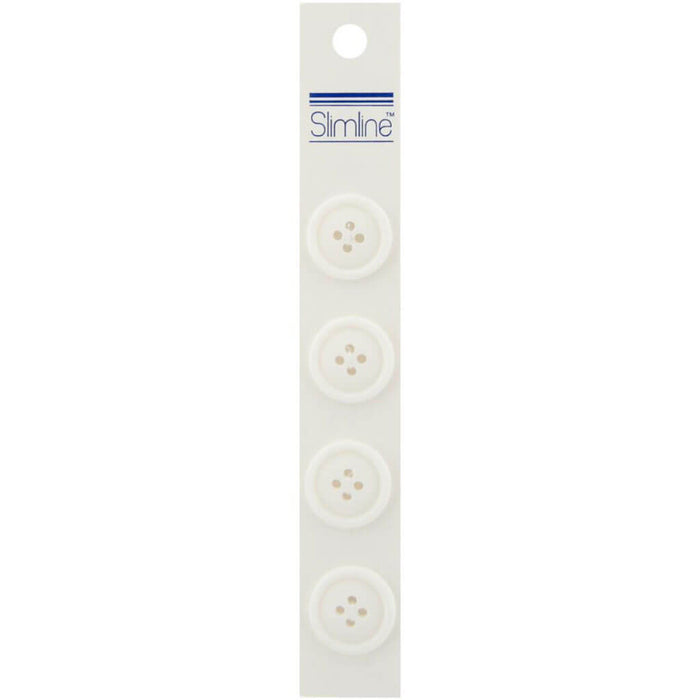 Slimline Buttons - White 4-Hole, 3/4in 4/Pkg