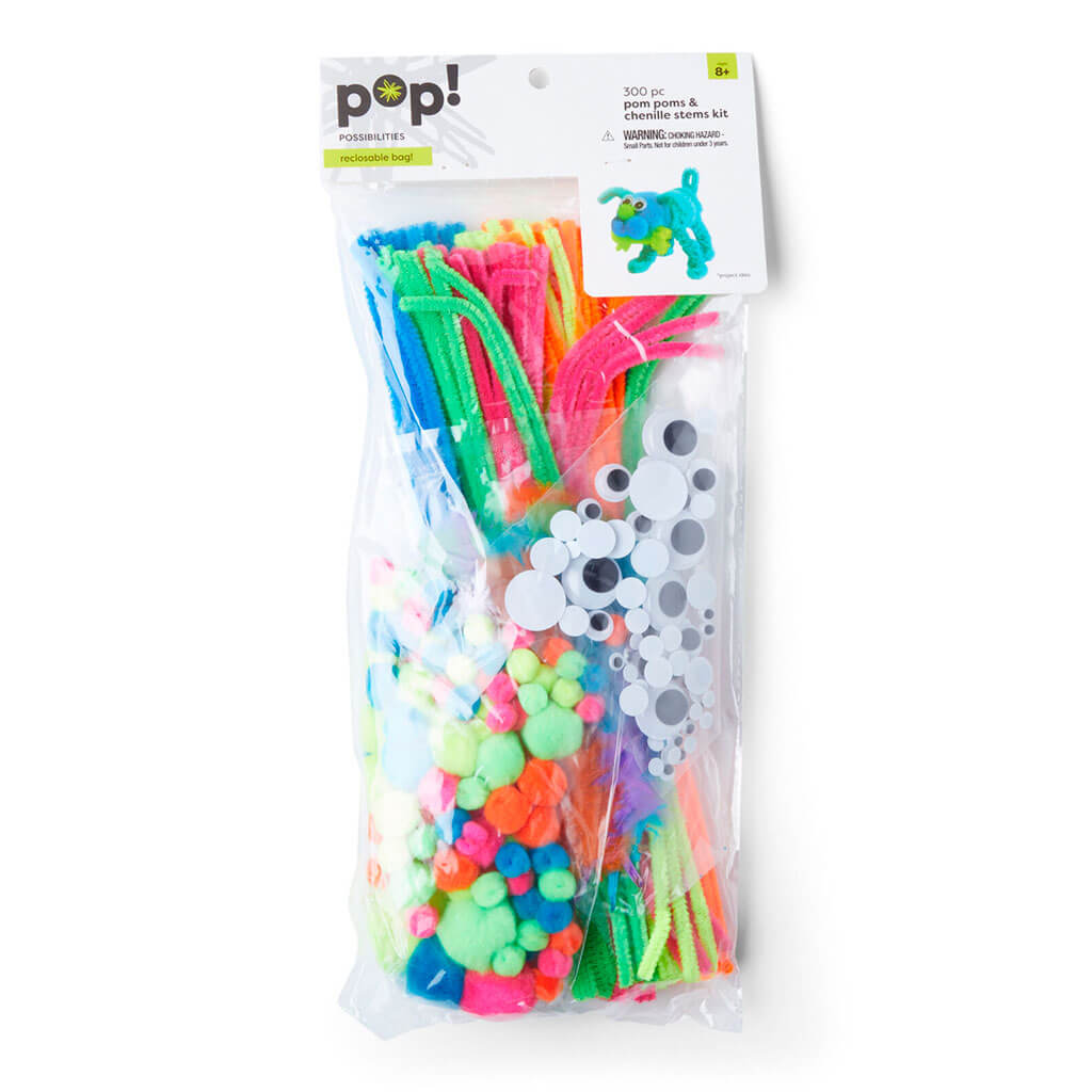 POP! Pom Pom &amp; Chenille Stems Kit 300pc Neon