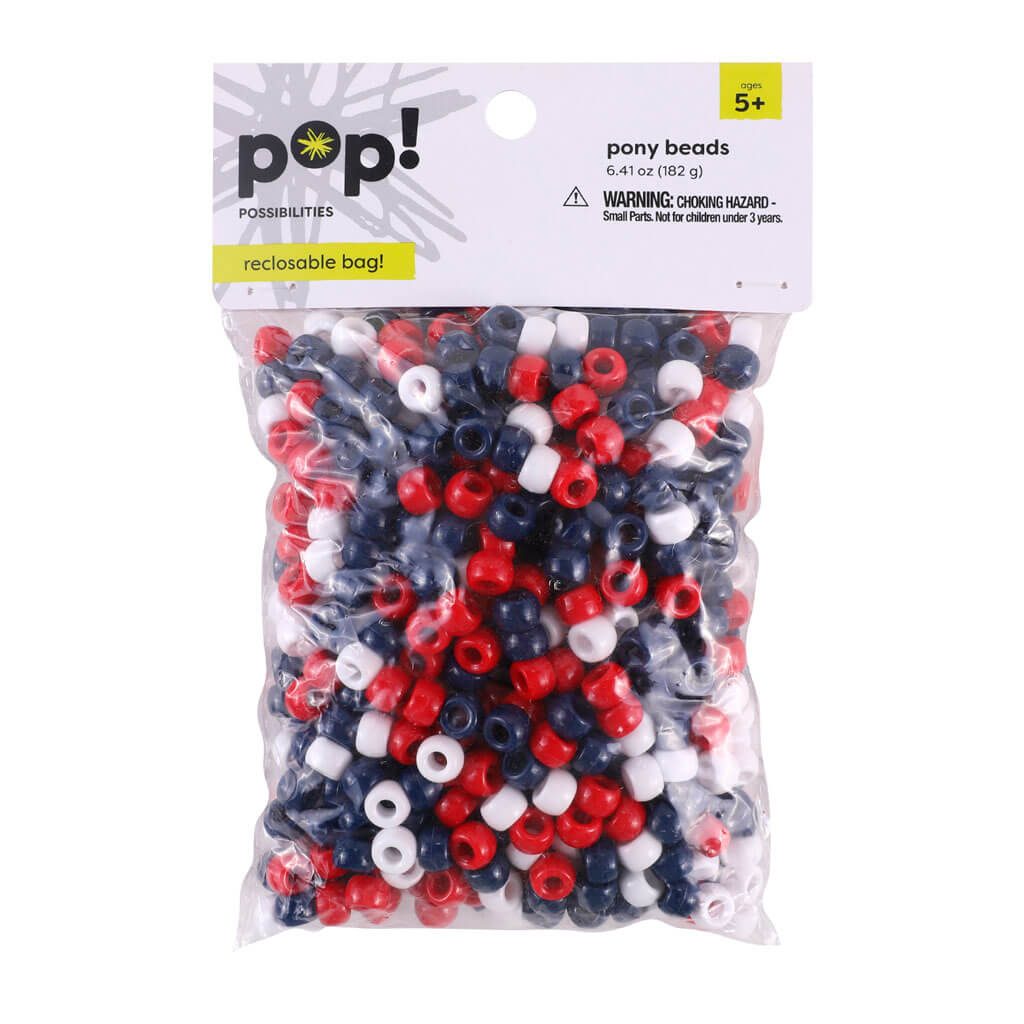POP! Pony Beads Red White &amp; Blue 9mm