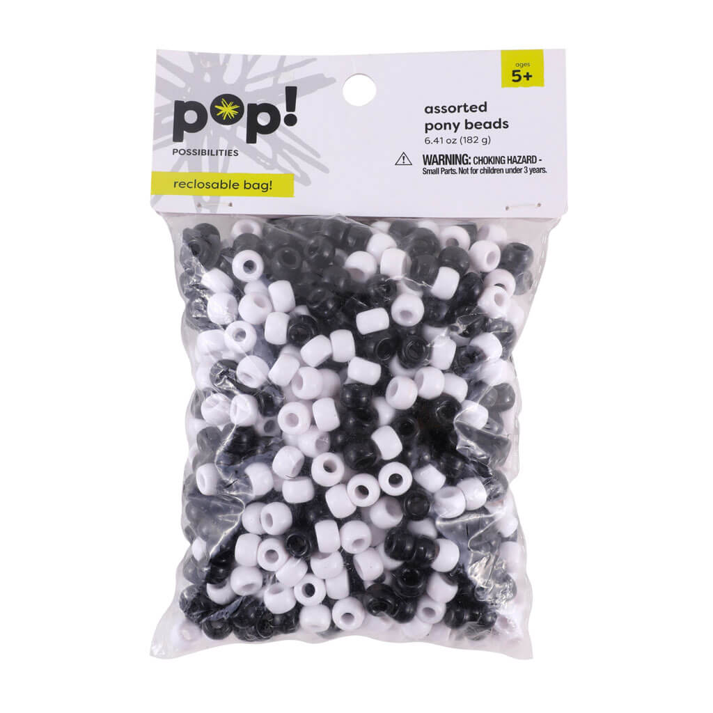 POP! 9mm Pony Beads Black &amp; White