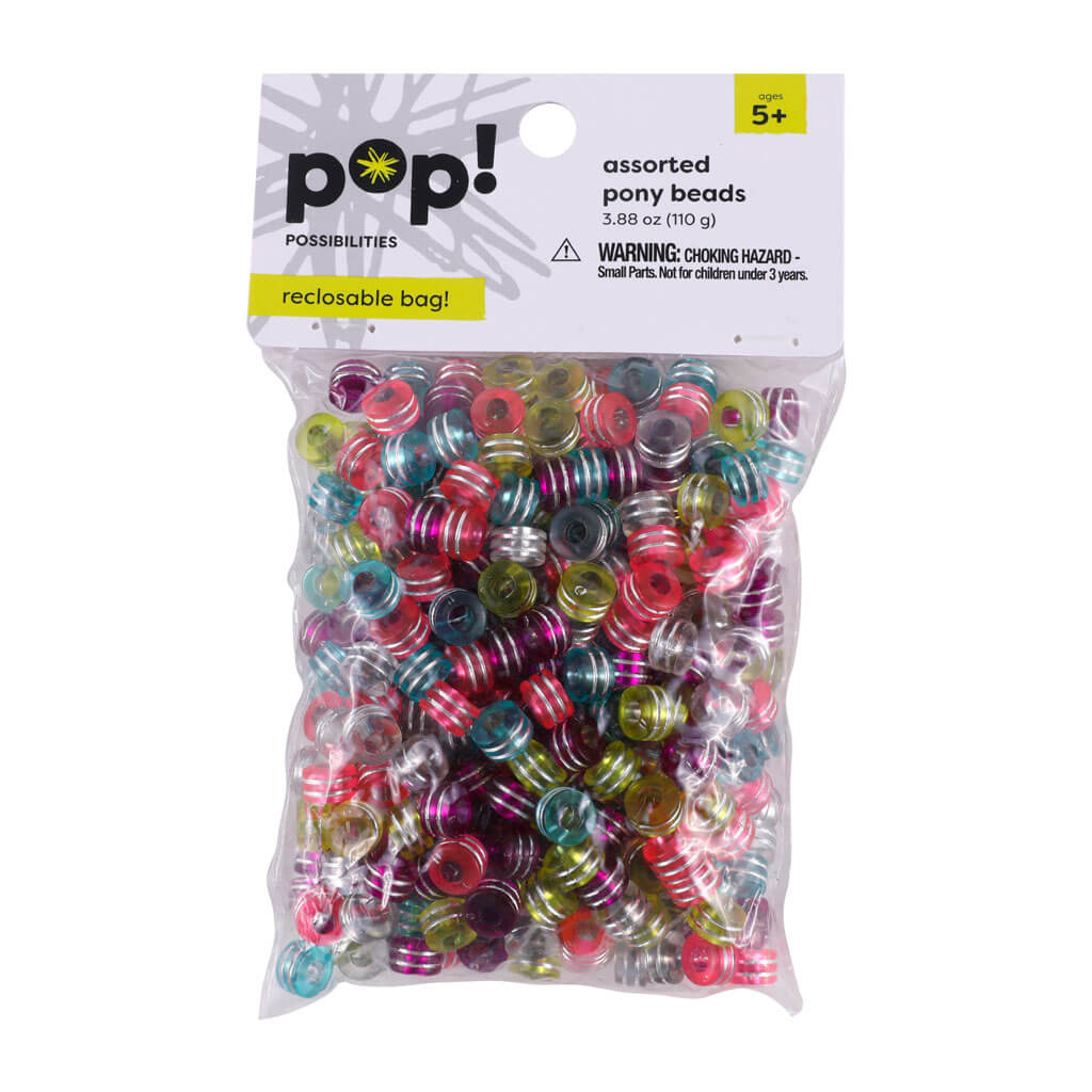 POP! Pony Beads Silver Stripes 9mm