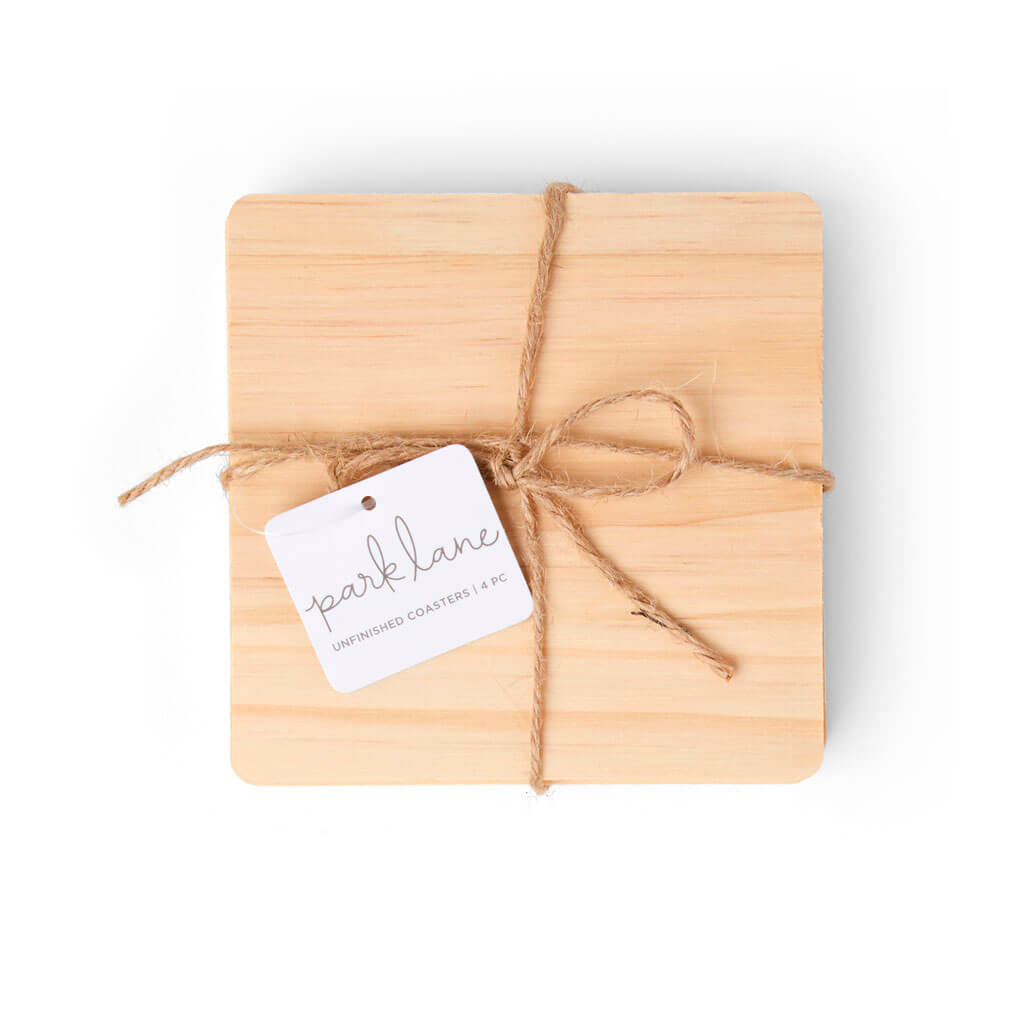 Unfinished Wood Square Coasters 4pk 4in
