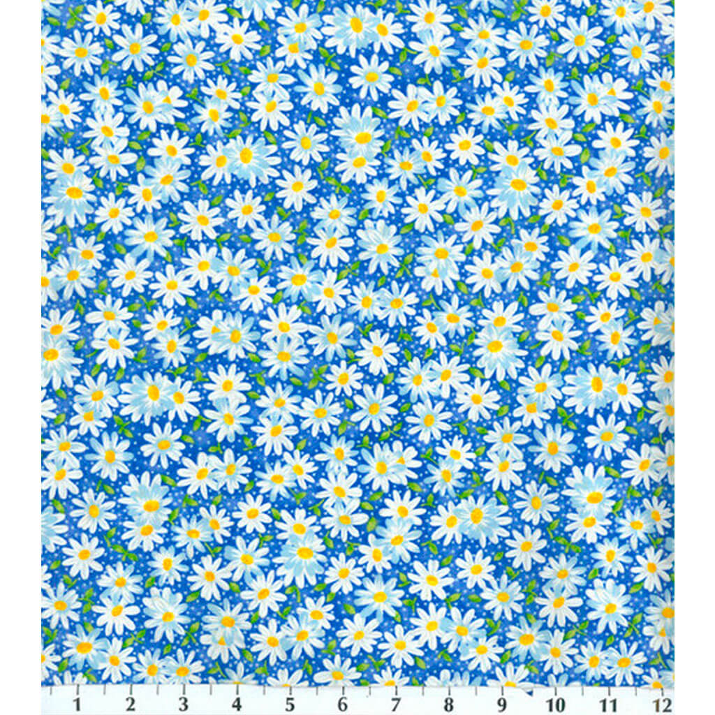 Fabric Traditions Packed Daisies Cotton Blue