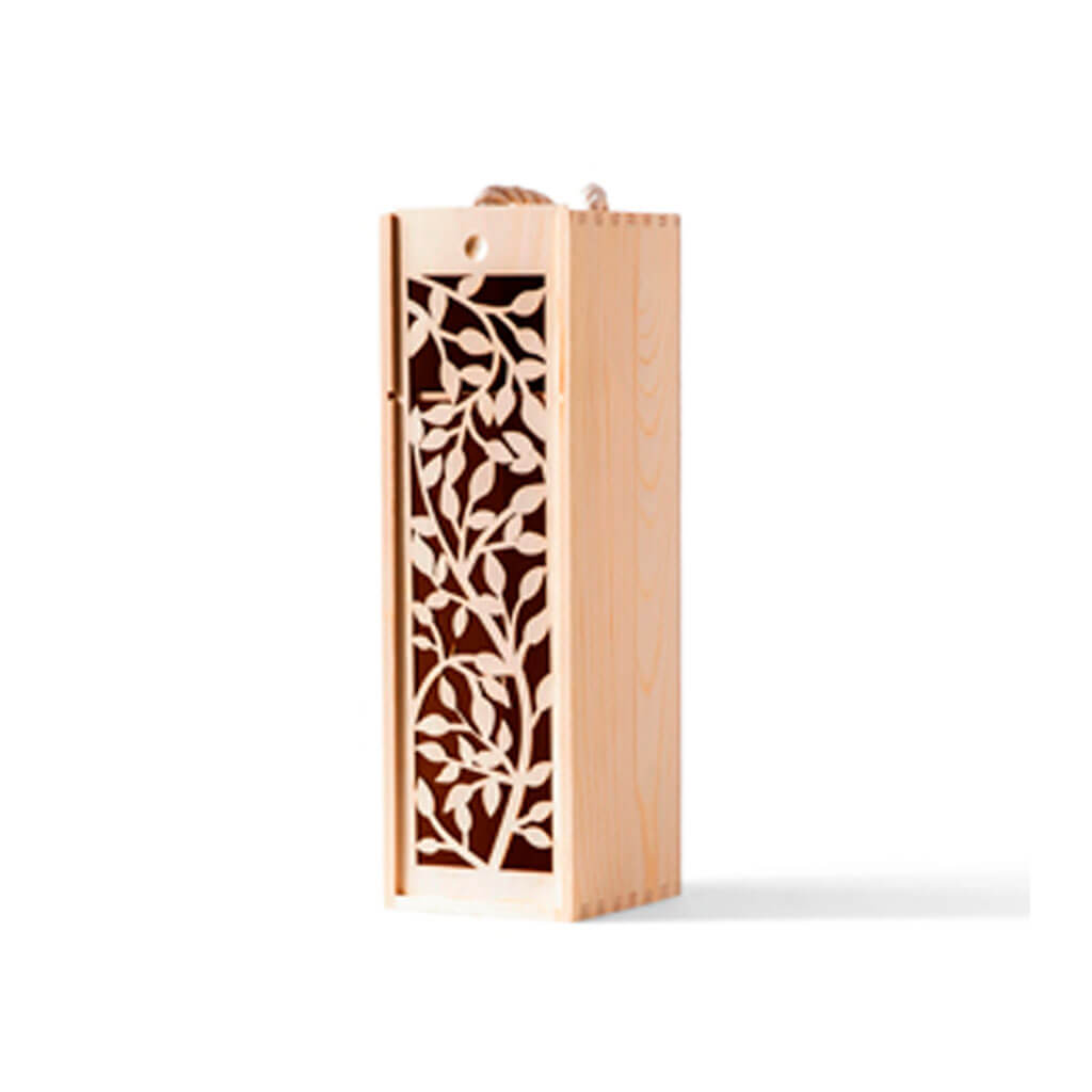 Wood Wine Box With Leaf &amp; Vine Cutouts 14in