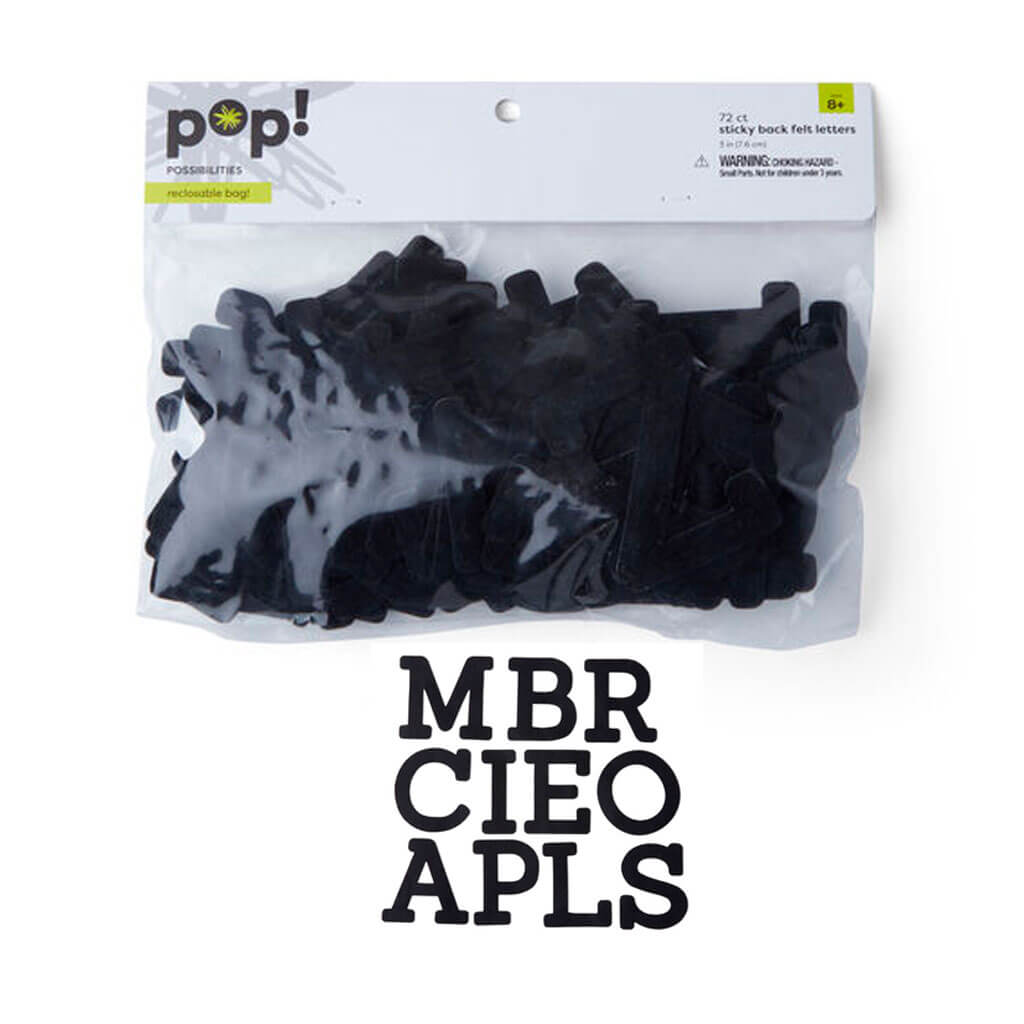 POP! Sticky Back Felt Letters 72pk 3in Black