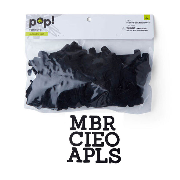 POP! Sticky Back Felt Letters 72pk 3in Black
