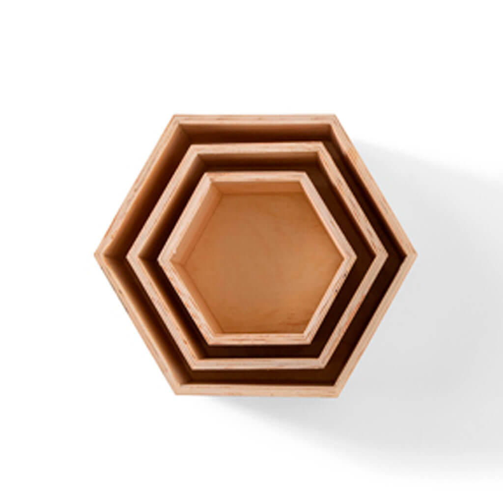 Ivory Wood Hexagon Boxes 3ct