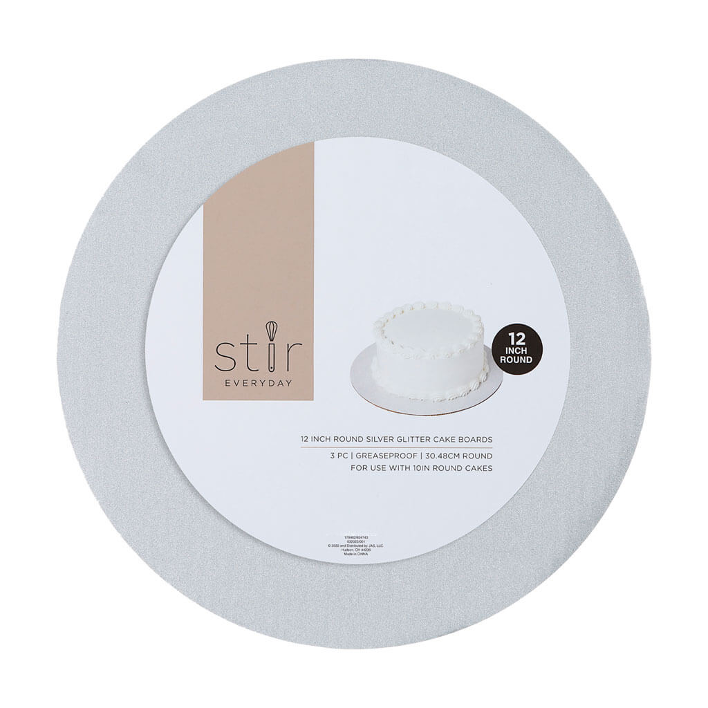 Metallic Silver Round Glitter Cake Boards 3pk 12in